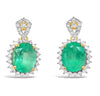 6.07 cts. Natural Emerald 1.11 cts. Diamond Earrings 14K Yellow Gold